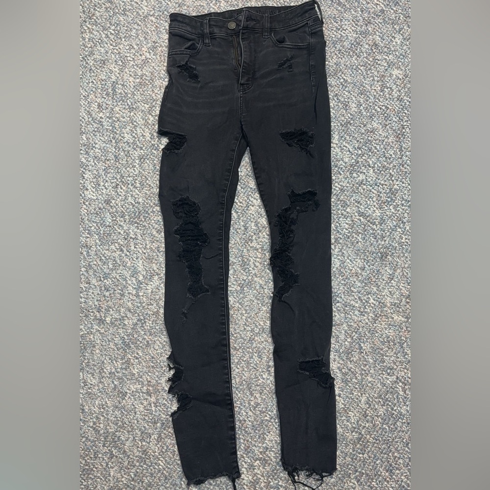 American eagle black skinny ripped jeans, size 0